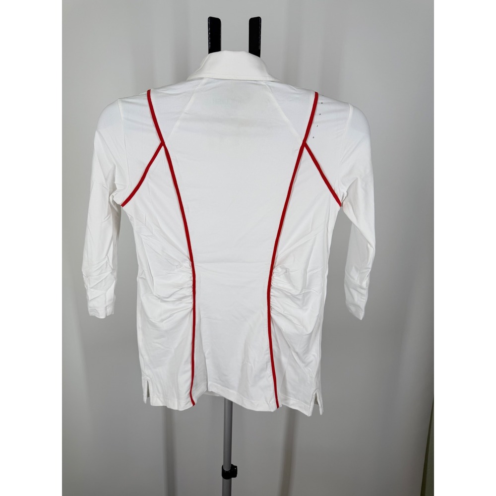 SwingDish Womens White Red Piping Rhinestone Golf Top Large NWT - Picture 2 of 6